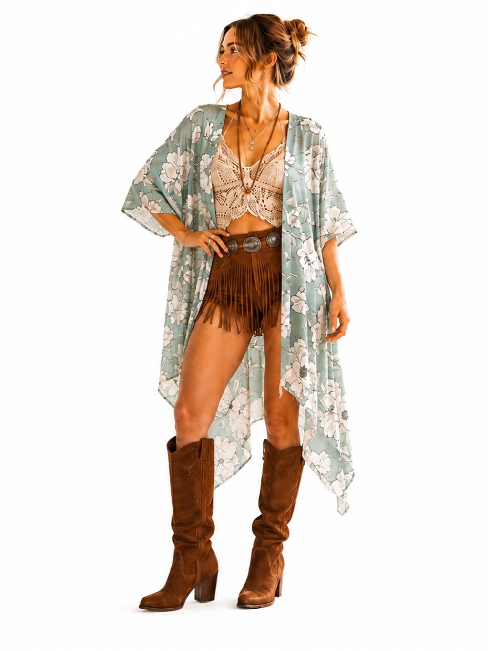 NWT Do everything in love Floral Kimono in Sage Green and White OS